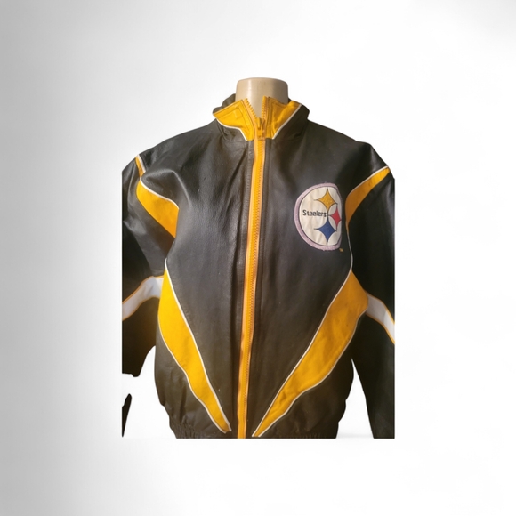 Pittsburgh Steelers Mens Leather Jacket NFL Medium Scuffs On Sleeve SeeLastpic - Picture 3 of 5